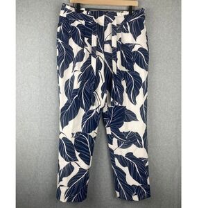 Liz Claiborne Women Navy White Leaf Print Elastic Pants Size 10